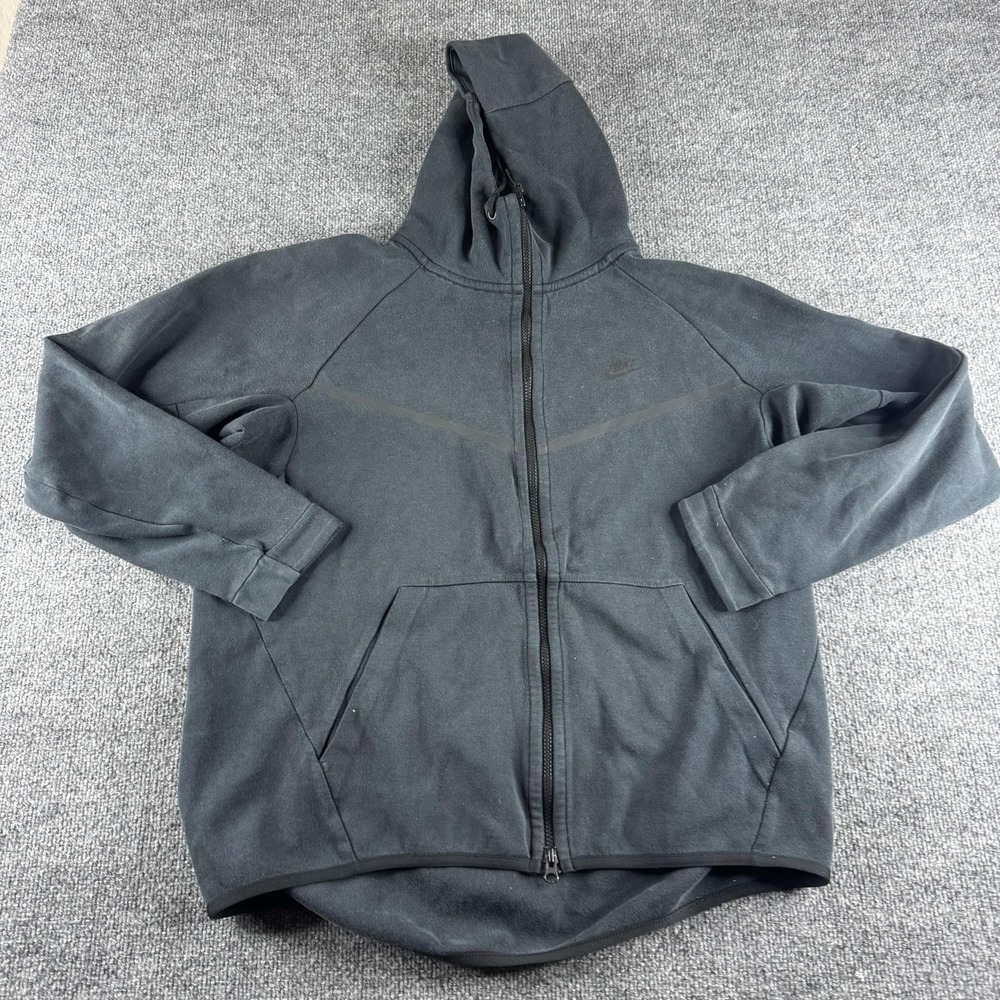 Nike Hoodie Mens XL Black Fleece Full Zip Pockets Swoosh Logo Sweatshirt